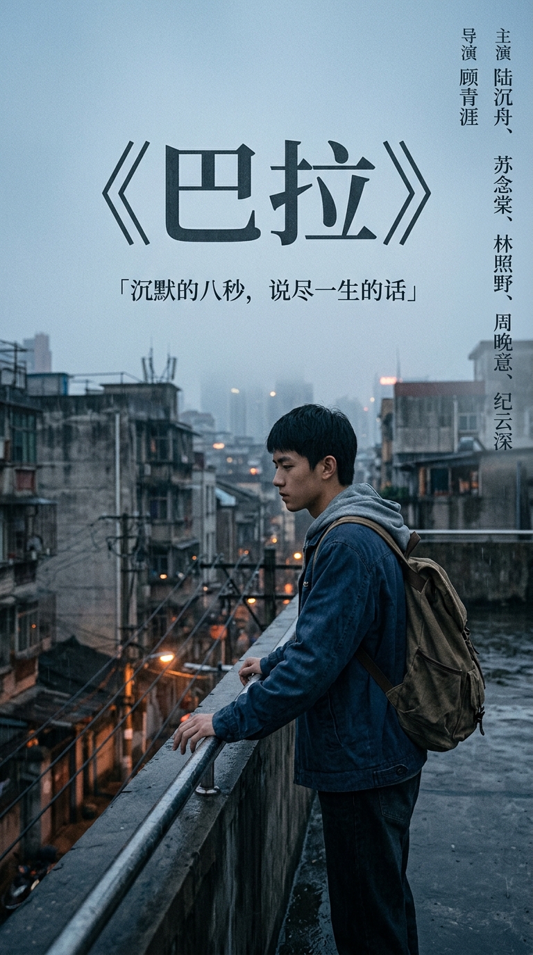 巴岚在废弃礼堂触摸地板的背影